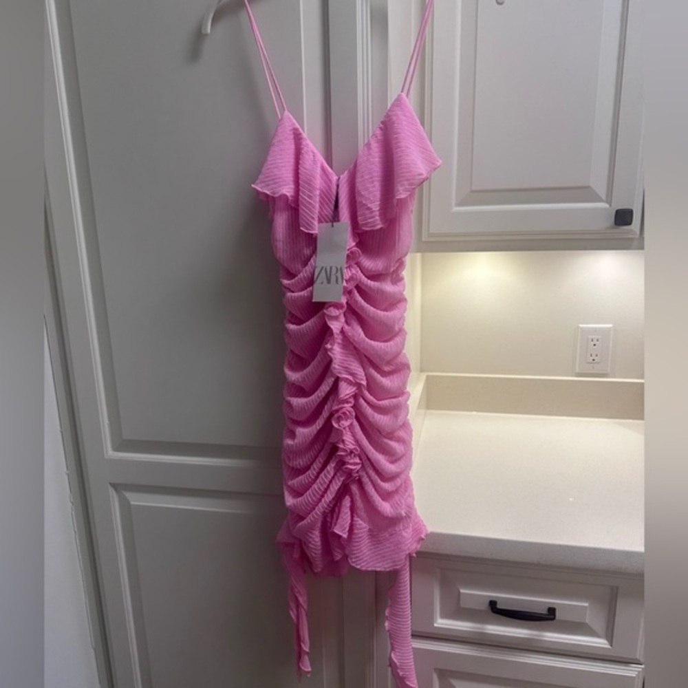 Zara pink ruffled mini dress